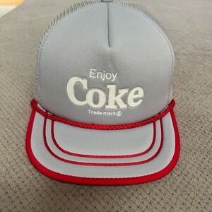 Vintage 1980s Coca-Cola Enjoy Coke Trucker Hat Gray Red Snapback Markatron OSFM